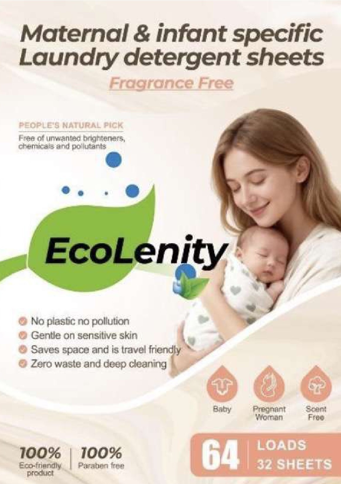 EcoLenity Maternal, Infant & Baby Laundry Detergent Sheets | Hypoallergenic, Eco-Friendly, Sensitive Skin Safe
